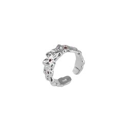 925 Sterling zilveren open ring ingelegd met roze diamanten onregelmatige patronen concave en convex vormen eenvoudige hip-hop trend sieraden accessoires