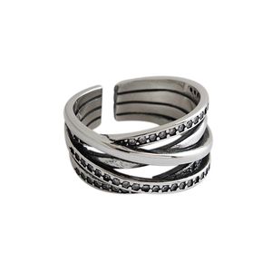 925 Sterling zilver open formaat ringen vintage zilveren CZ Zirkoon multi-layer ring voor vrouwen handgemaakte vingerring