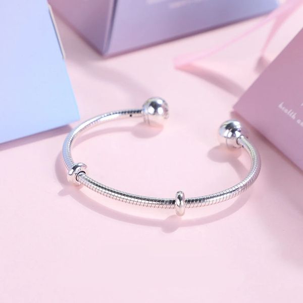 Pulsera de brazalete de serpiente abierta de plata esterlina 925 con bola de tornillo redonda que se adapta al encanto de joyería Pandora europea