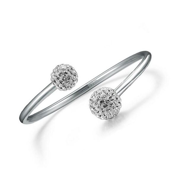 925 argent Sterling ouvert femmes manchette bracelet taille réglable Shambhala boule de cristal Bracelets mode bijoux à breloques