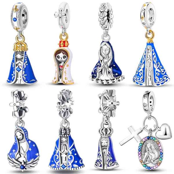 925 STERLING Silver Our Lady Charms Bead The Virgin Mary Dangle Fit Original Pando Bracelet Collar colgante Joyería Marcado