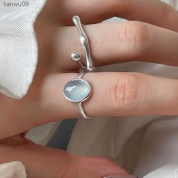 Anillos de piedra azul ovalada de Plata de Ley 925 para mujer, anillo Vintage de plata de compromiso de boda para mujer, joyería fina L230704