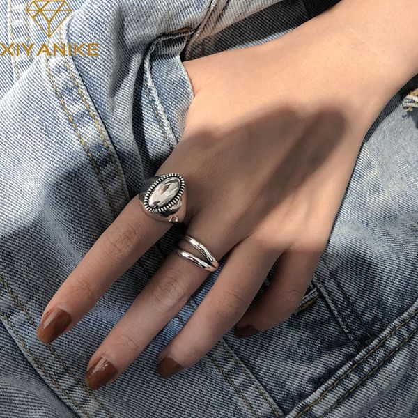 Nouveau 925 Sterling Silver Oval Shape Thai Silver Rings Minimalist Double Layer Ring pour les femmes Party Jewelry