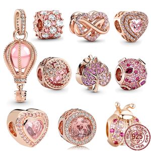 Breloque Pandora en argent sterling 925 et perle de cœur scintillante rose. Les bijoux de ballon à air chaud conviennent aux bracelets classiques primitifs.