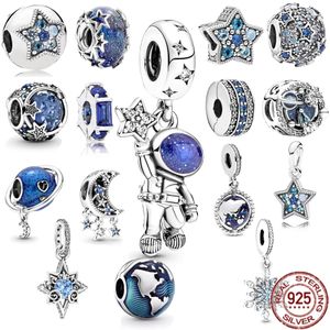 925 Sterling Silver Pandora Charm Blue Astronaut Galaxy Star Balls Conviennent aux Dames Primitives Bracelet Collier DIY Bijoux Livraison Gratuite