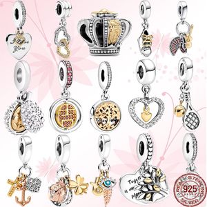 925 Sterling Silver Pandora Charm Durian Couronne en forme de Couronne Arbre Généalogique Racine Perles Suspendues Convient pour Classique Dames Bracelet Mode Bijoux Cadeaux