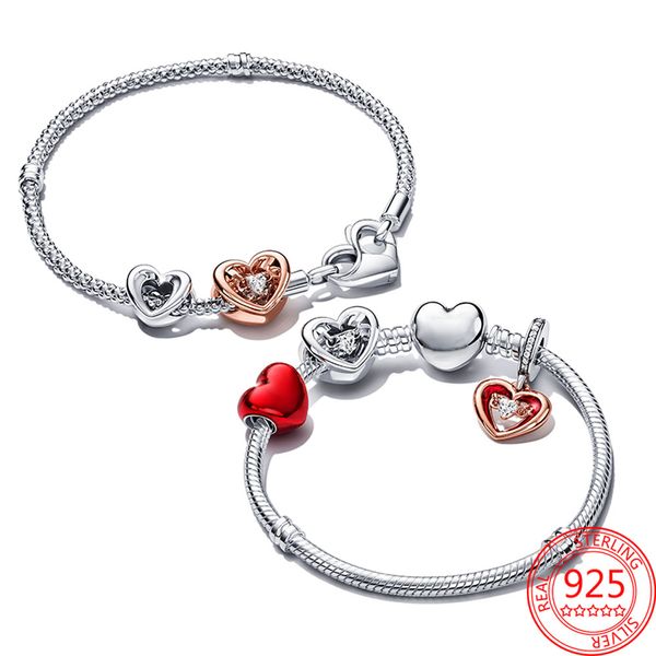 Pandora Charming 2023 de plata de ley 925, regalos del día de San Valentín, candados colgantes Forever Love, dije de división de corazón adecuado para la pulsera clásica original de bricolaje