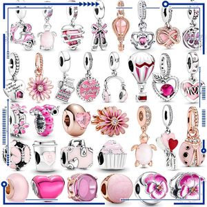 925 Sterling Silver Pandora Charms Rouge Rose Série Café Moto Pendentif Convient pour Primitive DIY Bracelet Femmes Bijoux Accessoires De Mode Cadeau 1