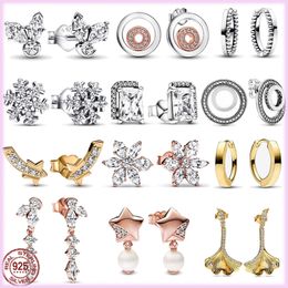 925 Sterling Silver Pandora oorbellen Pearl vijf -punts ster oorbellen rechthoekige heldere aura sneeuwvlok prachtige sieraden mode -accessoires gratis levering