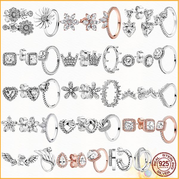 Pendientes de anillo Pandora de plata esterlina 925 Espécimen de planta brillante Agrupación Pendientes de enhebrado Combinación de bricolaje Regalos femeninos para regalos de mujeres