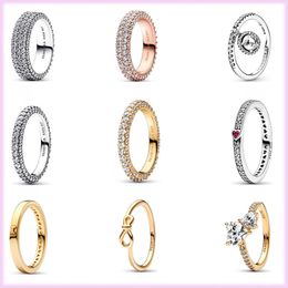 925 Sterling Silver Pandora -ring vol met diamanten multi -ring eeuwige symboolparen geschikt voor damesjuwelen mode -accessoires gratis levering