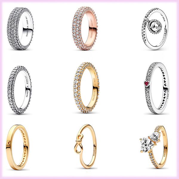 Bague Pandora en argent sterling 925 pleine de diamants Paires de symboles éternels multi-anneaux Convient aux bijoux pour femmes Accessoires de mode Livraison gratuite