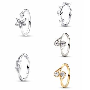 925 Sterling Zilver Pandora Ring Ingelegd Diamant Paar Ring Vrouwen High-end Sfeer Kleine Wierook Breeze Gratis Levering