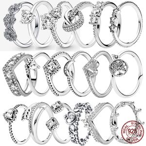 925 Sterling Zilver Pandora Ring Primitive Crown Heart E Engagement Wedding Crystal Ring Luxe sieraden Gratis levering