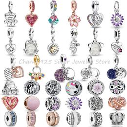 925 Sterling Silver Pandora's Charm Flower and Love Pendentif Perle Convient aux bracelets de dames primitives Bijoux à bricoler soi-même Cadeau Accessoires de mode