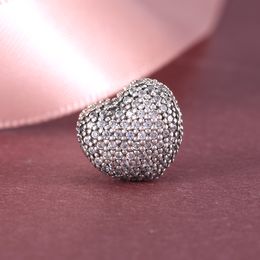 925 Sterling Silver Pave Heart Clip Stopper met Clear CZ Bead past bij Europese Pandora Jewelry Charmarmebanden
