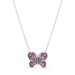 925 Sterling zilveren pave roze zirkoon steen vlinder hanger insect kleurrijke kristal collier ketting fit pand sieraden voor vrouwen