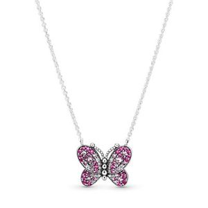 925 Sterling zilveren pave roze zirkoon steen vlinder hanger insect kleurrijke kristal collier ketting fit pand sieraden voor vrouwen