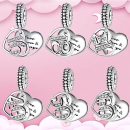 925 Sterling Silver Pendentif Charms pour Pandora Boîte d'origine Nouveaux chiffres arabes Perles européennes Charms Bracelet Collier fabrication de bijoux