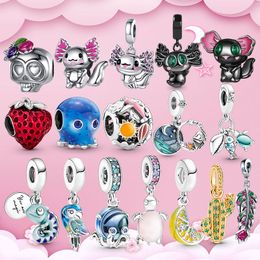 925 Sterling Argent Pendentif Charms pour Pandora Boîte originale Salamandre Caméléon Perroquet Charms Bleu Tortue Crâne Charms Bracelet Collier fabrication de bijoux