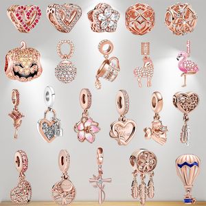 925 encantos colgantes de plata esterlina para Pandora caja original Rose Gold Eros Cross Flamingo European Bead Charms pulsera collar