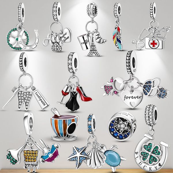 925 Sterling Silver Pendentif Charms pour Pandora Boîte d'origine Éponge Tortue Octopus Dents Perles Cadeaux Européen Perle Charms Bracelet Collier