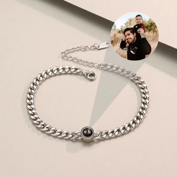 925 STERLING Silver Persumed Chain Custom Projection Po Bracelet For Women Men Couple Classic Punk Jewelry Birthday Gift 240323