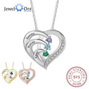 Collier coeur personnalisé en argent sterling 925 avec 2-6 pierres de naissance nom gravé personnalisé pendentif mère cadeau de Noël pour elle 240318