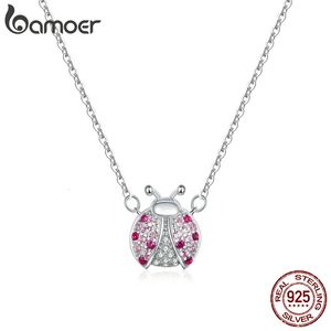 925 Sterling Silver Pink CZ Ladybug Insect Chain Pendant Necklace for Women 45cm Childrens Gift Exquisite Jewelry SCN400240520