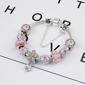 925 Sterling Zilver Roze Murano Glaskralen Bedel Kersenbloesem Armband Ketting Fit P Europese Armband Sieraden Maken Bangle DIY Daisy Hanger Dames2160283