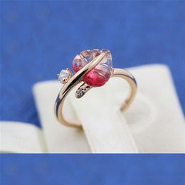 925 Sterling Zilver Roze Murano Glass Leaf Ring Fit Pandora Sieraden Engagement Bruiloft Liefhebbers Mode Ring340P