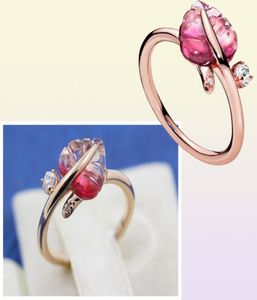 925 Sterling Silver Pink Murano Glass Leaf Ring Fit Bijoux Engagement Mariage Lovers Fashion Ring9300168