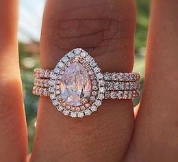 925 Sterling zilveren roze water drop -vorm verlovingsring voor dames vinger merk feest geschenk hele sieraden moonso r4997858503030