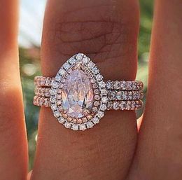 925 Bague de fiançailles en forme d'eau rose rose sterling en argent sterling pour les femmes de la marque de doigt cadeau bijoux entier Moonso R49972012414