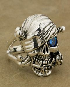 925 Sterling Silver Pirate Skull Ring Rose Blue CZ Mens Biker Style 9W101 C181225015143868