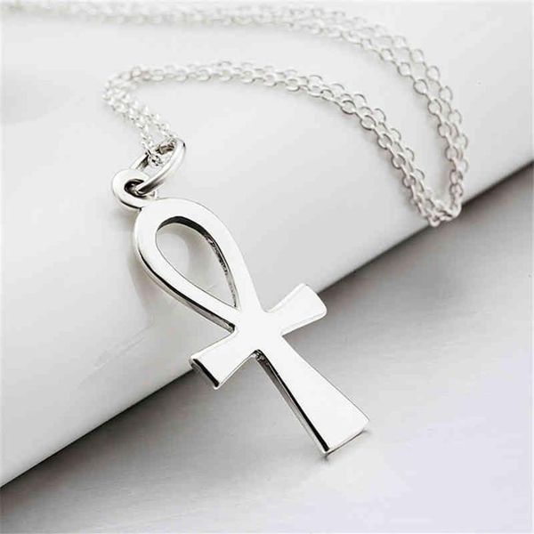 925 argent Sterling plaqué égyptien Ankh croix pendentif colliers bijoux de mode collier collier cadeaux de noël pour les femmes Gnx8769269b