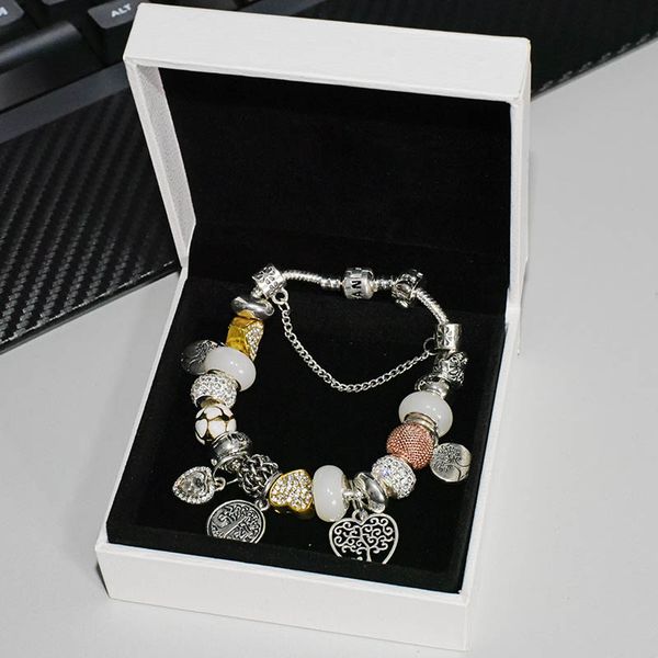 Bracelets à breloques arbre généalogique plaqué argent sterling 925 avec boîte d'origine pour bracelet à breloques chaîne serpent Pandora pour femmes filles bijoux de fête à la mode