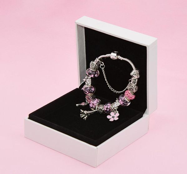 Bracelet à breloques pendentif tour plaqué argent sterling 925 avec boîte d'origine pour chaîne rose rouge bracelets à breloques pour femmes filles bijoux de fête de mariage5542546