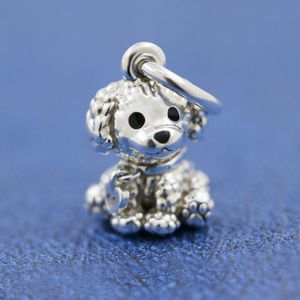 925 Plata esterlina Caniche Cachorro Perro Cuelga el abalorio Se adapta a las pulseras del encanto de la joyería del estilo Pandora europeo