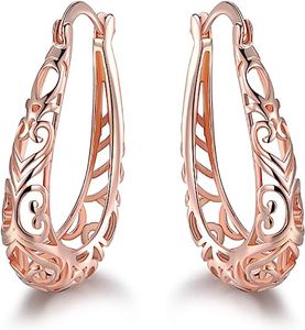 Boucles d'oreilles en filigrane en argent Sterling 925 pour femmes boucles d'oreilles ovales creuses hypoallergéniques en forme de U cerceaux pour bijoux cadeaux