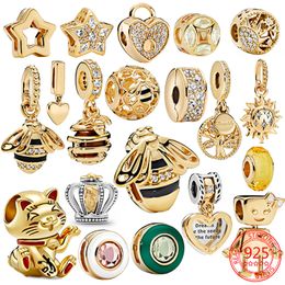 925 Sterling Silver Primitive Golden Series Robot Chanceux Chat Perle Femmes Exquis Pandora Bijoux Robe Bracelet Complet Cadeau Cadeau Livraison Gratuite