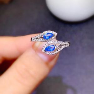 925 Sterling Silver Princess Blue Sapphire Engagement Party Dames Ring Mode-sieraden Exquisite Crown Decoration