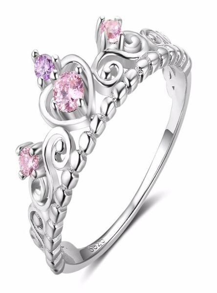 Diseños de anillos de corona de princesa de Plata de Ley 925, joyería bonita para niñas, regalo de cumpleaños, anillos de moda para niñas RI1028619579614