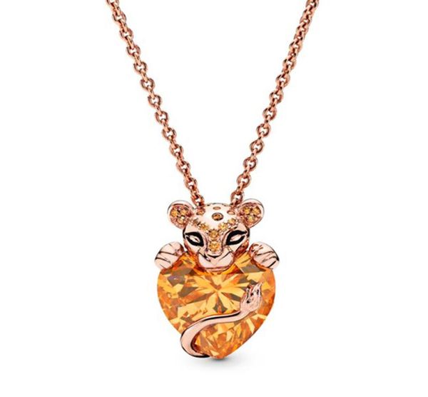 Стерлингового серебра 925 пробы принцесса в форме сердца ожерелье кулон лев животное браслет кулон юбилей вечеринка модные украшения подарок 60 см9888877