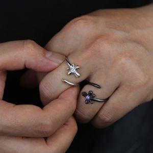 925 Sterling Silver Purple White CZ Sword Cross Ring Fashion Iced Out Two Tone Color Open Finger Rings Men Women Paar sieraden