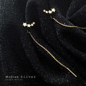 925 Sterling Silver Radiant CZ Simple Stars Drop Earring fit Femmes Géométrique Long Line Dangle Fine Jewelry 210707