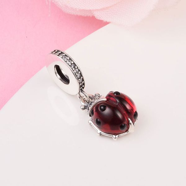 Perle en argent sterling 925 avec coccinelle rouge pour bracelets à breloques de style Pandora bijoux européens