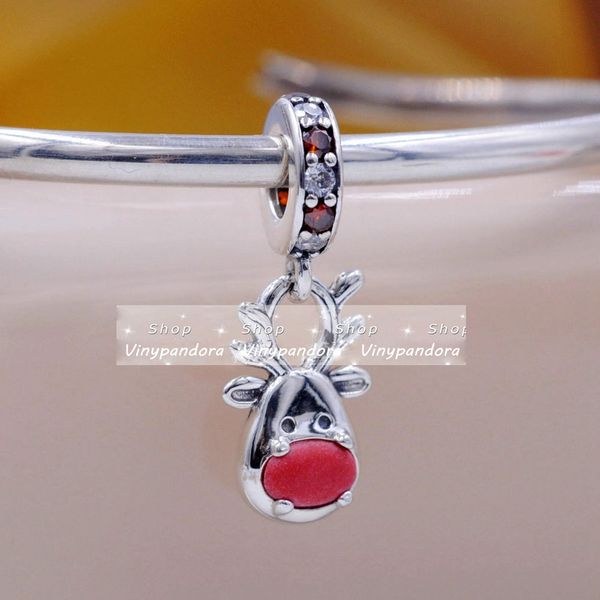 925 Sterling Silver Red Nose Renne Murano Dangle Charm Bead Convient aux bracelets porte-bonheur de bijoux de style européen Pandora