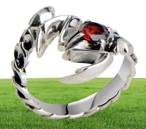 925 Sterling Silver Retro Scorpion King Scorpio Garnet Open Ring Men Thai Silver Fine Jewelry Gift Finger Ring CH025321 S1810100509892818