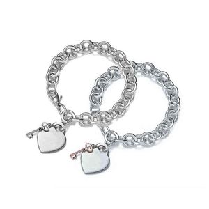 Bracelet de retour en argent sterling 925 pour femmes, clé classique et chaîne à breloques en forme de cœur, fermoir mousqueton, bijoux de luxe légers G220244O